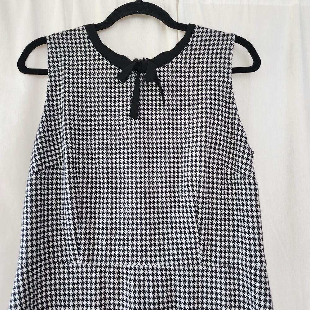 Talbots Women's 10 Houndstooth Ponte Midi Dress Black White Bow Festive Preppy - Picture 4 of 11